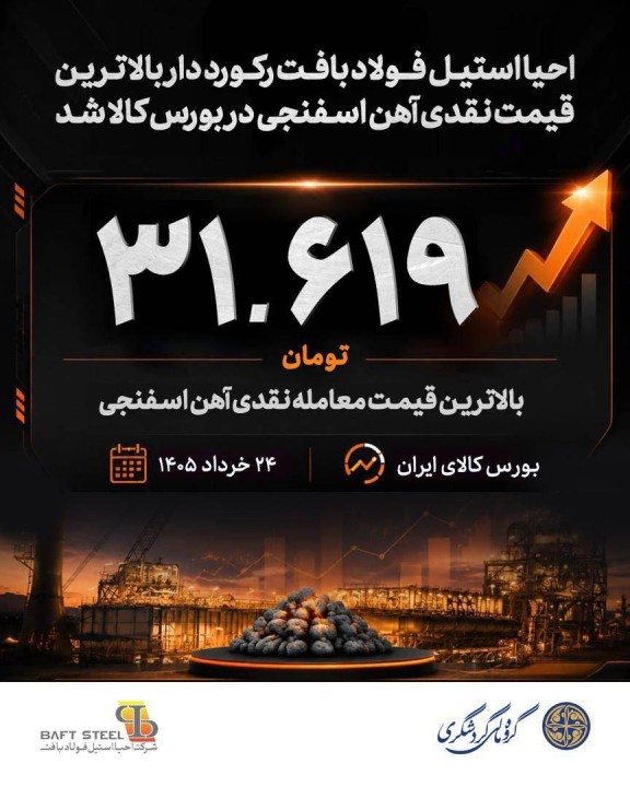 احیا استیل فولاد بافت رکورددار بالاترین قیمت نقدی آهن اسفنجی در بورس کالا شد
